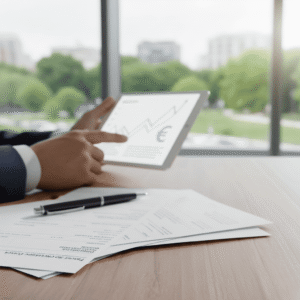 Consulenza finanziaria a parcella indipendente trasparente, professionista che analizza grafici finanziari su tablet, libertà di scelta, Fineco.